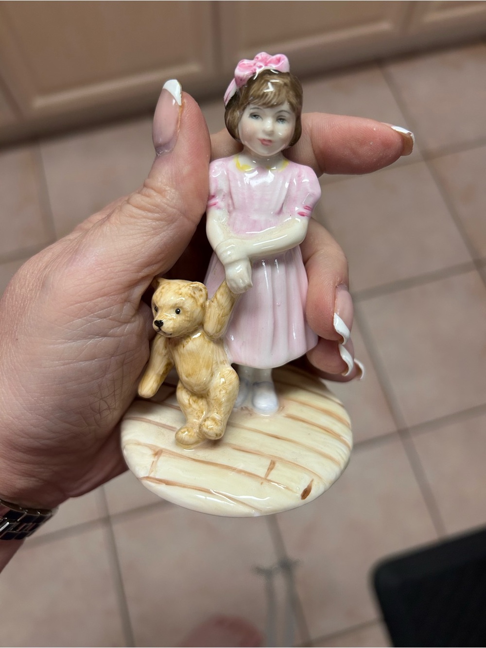 Royal Doulton Girl Figurine in Pink with Tan Teddy